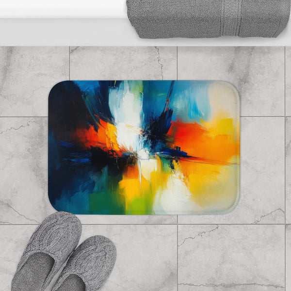 A Vibrant Abstract Painting Bursting with Color And — 61×43 Memory Foam Bath Mat — Modern Bathroom Floor Lifestyle View