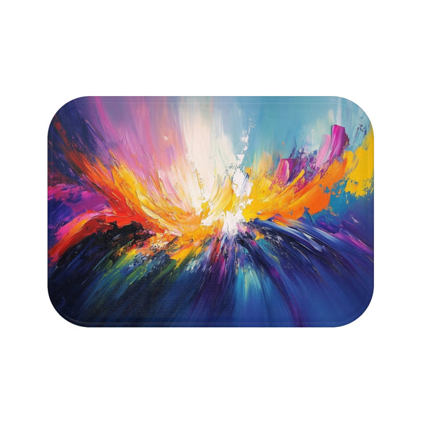 A Vibrant Abstract Painting Bursting with Color And — 61×43 Memory Foam Bath Mat — Top-Down Velvet Microfibre Artwork View