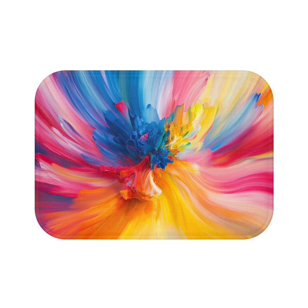 A Vibrant Abstract Painting Bursting with Color And — 61×43 Memory Foam Bath Mat — Top-Down Velvet Microfibre Artwork View