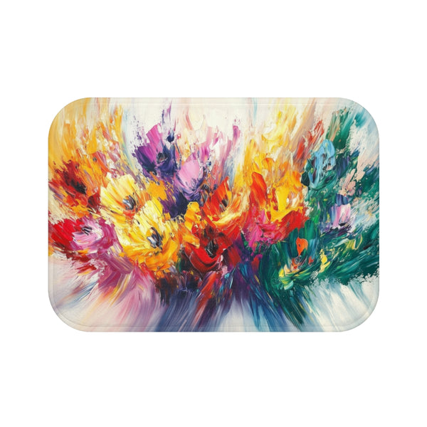 A Vibrant Abstract Painting Bursting with Color And — 61×43 Memory Foam Bath Mat — Top-Down Velvet Microfibre Artwork View