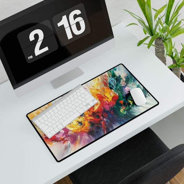 A Vibrant Abstract Painting Bursting with Color and (Edition VI) — XXL Gaming Desk Mat — Gaming & Workspace Desk Setup View