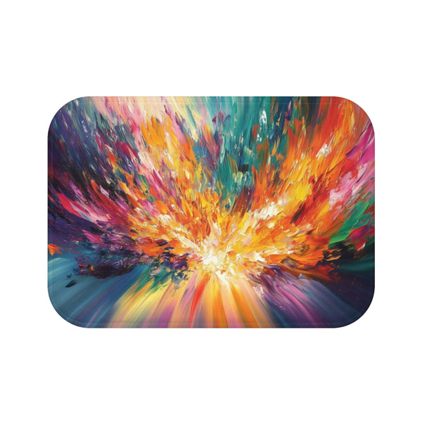 A Vibrant Abstract Painting Bursting with Color And — 61×43 Memory Foam Bath Mat — Top-Down Velvet Microfibre Artwork View