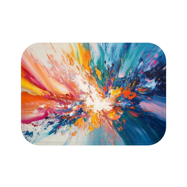 A Vibrant Abstract Painting Bursting with Color And — 61×43 Memory Foam Bath Mat — Top-Down Velvet Microfibre Artwork View
