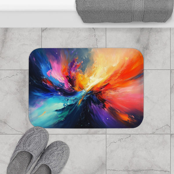 A Vibrant Abstract Painting Bursting with Color And — 61×43 Memory Foam Bath Mat — Modern Bathroom Floor Lifestyle View