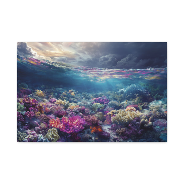 A Vibrant Coral Reef Half Alive Half Bleached (Edition IV) — 24×16 Canvas Wall Art — Front Gallery-Wrapped Canvas View