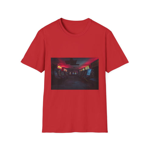 Abandoned Arcade Glowing in the Dark Graphic Unisex Softstyle T-Shirt - Red Variant