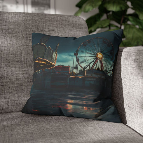 Abandoned Carnival at Night — 40×40 Cushion Cover — Sofa & Living Room Lifestyle View