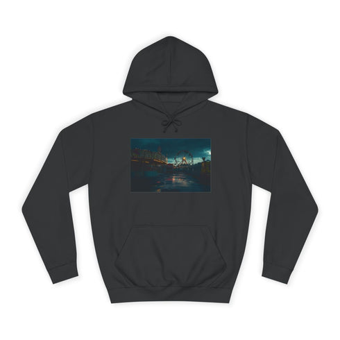Abandoned Carnival at Night Graphic Unisex College Hoodie - Jet Black Front