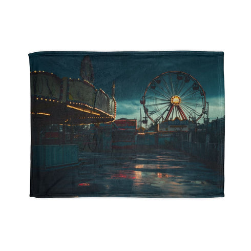 Abandoned Carnival at Night — 50×60 Plush Throw Blanket — Full Flat Artwork View