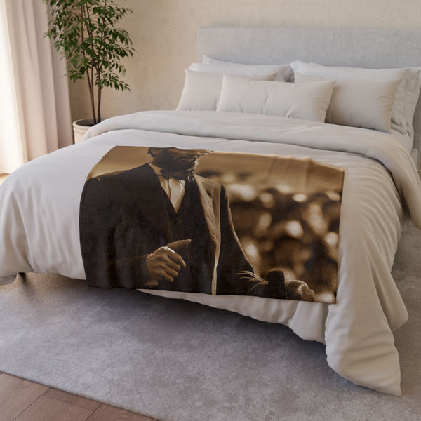 Abraham Lincoln Gettysburg Address Portrait — Plush Fleece Throw Blanket — Drape over Sofa & Bed Lifestyle View