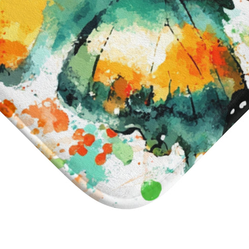 Abstract Butterfly Watercolor Style with Scatter Luxury Memory Foam Bath Mat - Microfibre Texture Close-Up
