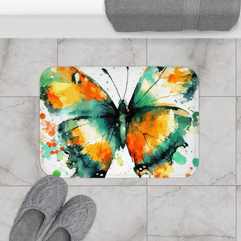 Abstract Butterfly Watercolor Style with Scatter Luxury Memory Foam Bath Mat - Bathroom Lifestyle View