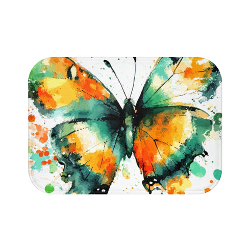 Abstract Butterfly Watercolor Style with Scatter Luxury Memory Foam Bath Mat - Top View