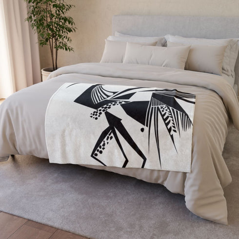 Modern Minimalist Geometric Abstract — Plush Fleece Throw Blanket — Draped Over Sofa & Bed Lifestyle View