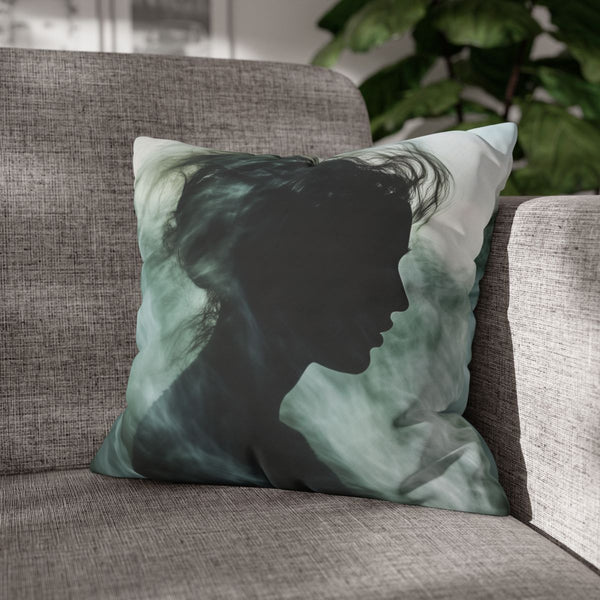 Abstract Waves Forming Human Silhouette — 40×40 Cushion Cover — Sofa & Living Room Lifestyle View