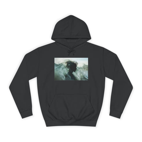Abstract Waves Forming Human Silhouette Graphic Unisex College Hoodie - Jet Black Front