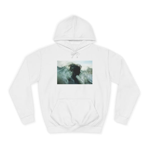 Abstract Waves Forming Human Silhouette Graphic Unisex College Hoodie - Arctic White Front