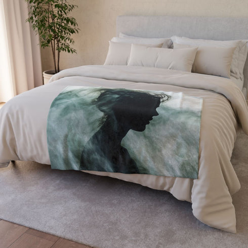 Abstract Waves Forming Human Silhouette — 50×60 Plush Throw Blanket — Draped Over Sofa & Bed Lifestyle View