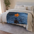 Single Autumn Maple Leaf Falling — Plush Fleece Throw Blanket — Draped Over Sofa & Bed Lifestyle View