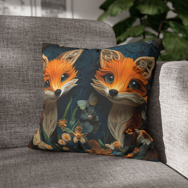 Adorable Baby Foxes Surrounded by a Magical Forest With — 40×40 Cushion Cover — Sofa & Armchair Living Room Lifestyle View