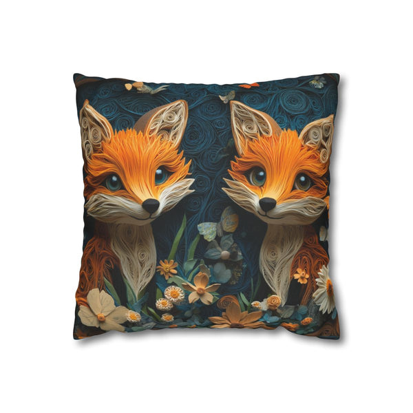 Adorable Baby Foxes Surrounded by a Magical Forest With — 40×40 Cushion Cover — Front 40×40 cm Square Cushion View