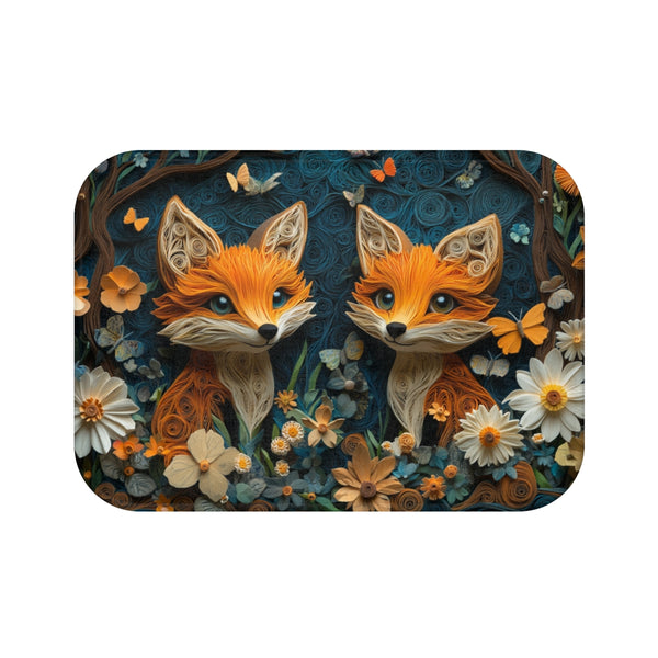 Adorable Baby Foxes Surrounded by a Magical Forest With — 61×43 Memory Foam Bath Mat — Top-Down Velvet Microfibre Artwork Vie