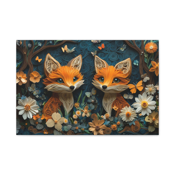 Adorable Baby Foxes Surrounded by a Magical Forest With — 24×16 Canvas Wall Art — Front Gallery-Wrapped Canvas View