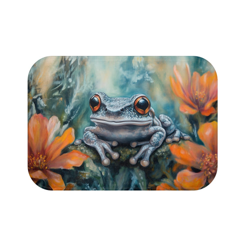 Cute African Dwarf Frog Watercolor (Edition IV) — 61×43 Memory Foam Bath Mat — Top-Down Velvet Microfibre Artwork View