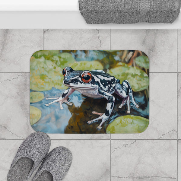 Cute African Dwarf Frog Watercolor (Edition V) — 61×43 Memory Foam Bath Mat — Modern Bathroom Floor Lifestyle View
