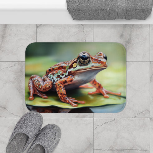Cute African Dwarf Frog Watercolor — 61×43 Memory Foam Bath Mat — Modern Bathroom Floor Lifestyle View