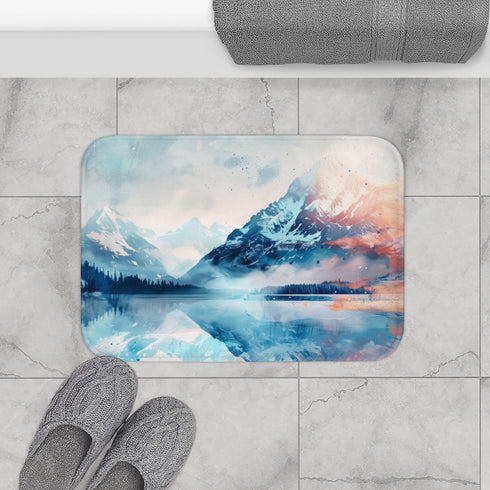 Alaska Mountain Lake Wilderness — Non-Slip Bath Mat — Bathroom Floor Lifestyle View