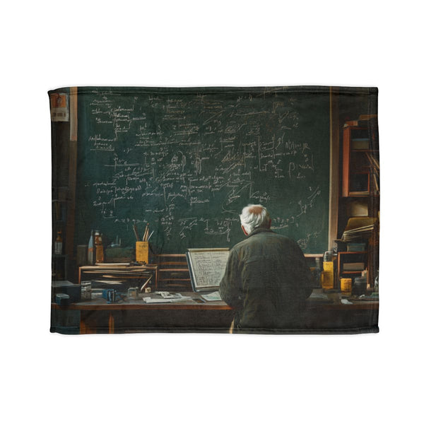 Albert Einstein at Physics Chalkboard — Plush Fleece Throw Blanket — Full Spread Plush Fleece Artwork View