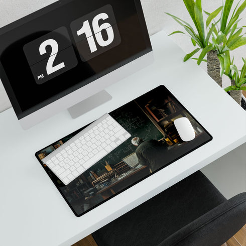 Albert Einstein at Physics Chalkboard — XL & XXL Desk Mat — Gaming & Workspace Desk Setup View