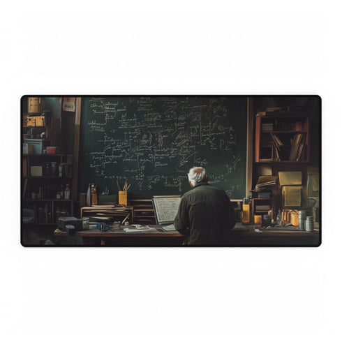 Albert Einstein at Physics Chalkboard — XL & XXL Desk Mat — Full Top-Down Artwork View