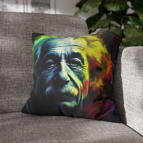 Albert Einstein Watercolor Neon Colors — Double-Sided Cushion Cover — Sofa & Armchair Living Room Lifestyle View