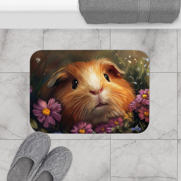 Adorable American Guinea Pig Portrait — Non-Slip Bath Mat — Bathroom Floor Lifestyle View