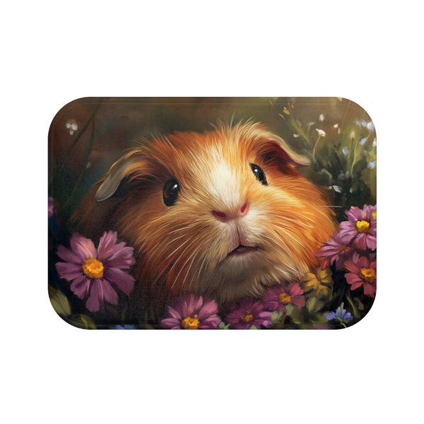 Adorable American Guinea Pig Portrait — Non-Slip Bath Mat — Top-Down Velvet Microfibre Artwork View