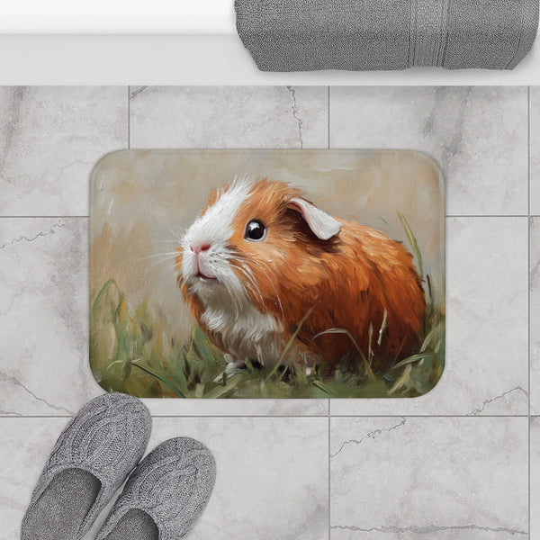 Adorable American Guinea Pig Watercolor (Edition XV) — 61×43 Memory Foam Bath Mat — Modern Bathroom Floor Lifestyle View
