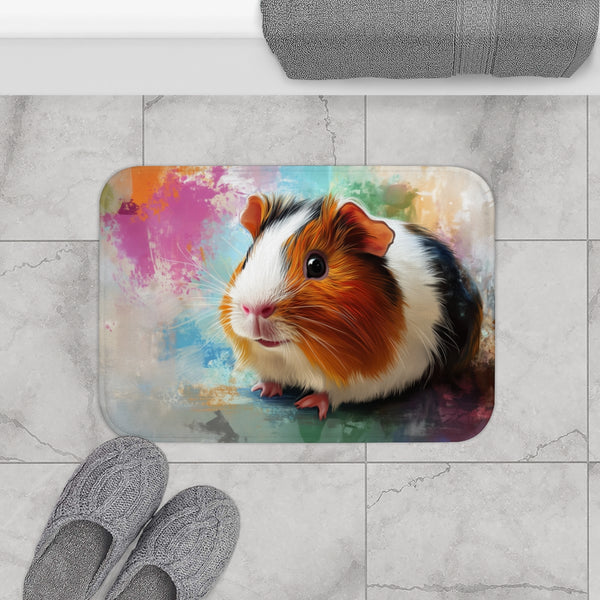 Adorable American Guinea Pig Watercolor (Edition XVIII) — 61×43 Memory Foam Bath Mat — Modern Bathroom Floor Lifestyle View