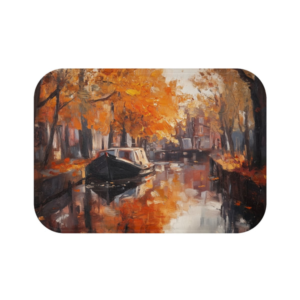 Amsterdam Canals & Historic Bridges Sunset — 61×43 Memory Foam Bath Mat — Top-Down Velvet Microfibre Artwork View