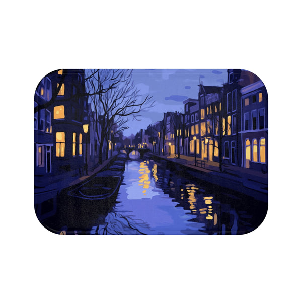 Amsterdam Canals & Historic Bridges Sunset (Edition X) — 61×43 Memory Foam Bath Mat — Top-Down Velvet Microfibre Artwork View