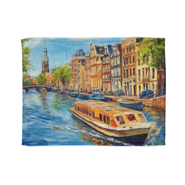 Amsterdam Canals Amsterdam Painting (Edition XII) — Plush Fleece Throw Blanket — Full Spread Plush Fleece Artwork View