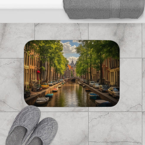 Amsterdam Canals Amsterdam Painting Luxury Memory Foam Bath Mat - Bathroom Lifestyle View