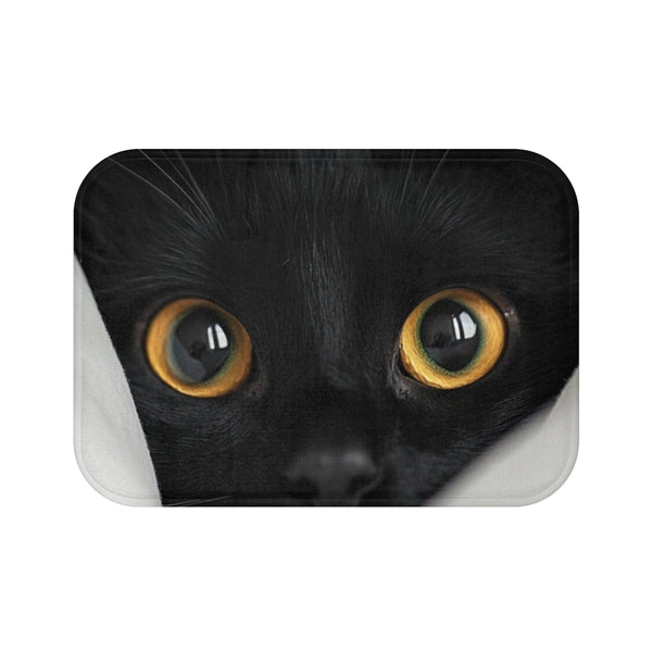 An Adorable Black Cat Peeks Out from Underth — 61×43 Memory Foam Bath Mat — Top-Down Velvet Microfibre Artwork View