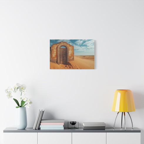 Ancient Door in the Middle — Stretched Canvas Wall Art — Living Room Wall Lifestyle View