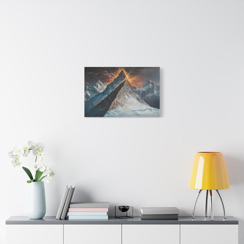 Ancient Mountain Split by Lightning — Stretched Canvas Wall Art — Living Room Wall Lifestyle View