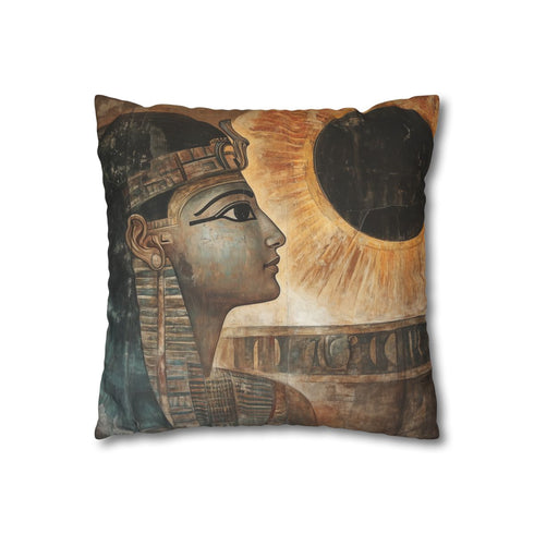 Ancient Mural Glowing under Eclipse — 40×40 Cushion Cover — Sofa & Living Room Lifestyle View