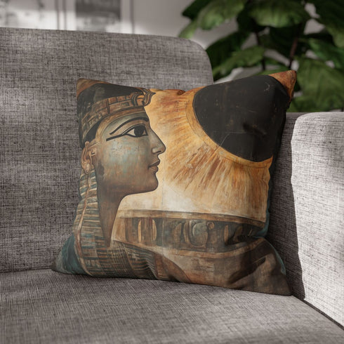 Ancient Mural Glowing under Eclipse — 40×40 Cushion Cover — Double-Sided Back & Concealed Zip Detail