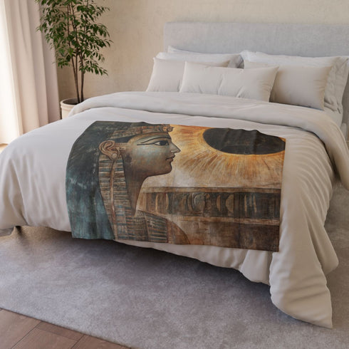 Ancient Mural Glowing under Eclipse Plush Fleece Throw Blanket