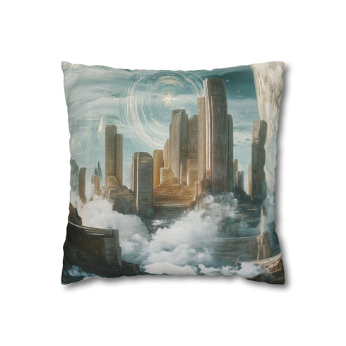 Ancient Ruins Floating in Magnetic Field — 40×40 Cushion Cover — Front 40×40 cm Square Cushion View